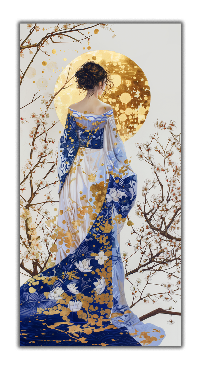 Gold Foil Wall Art Abstract Girl for the Bedroom and Living room.