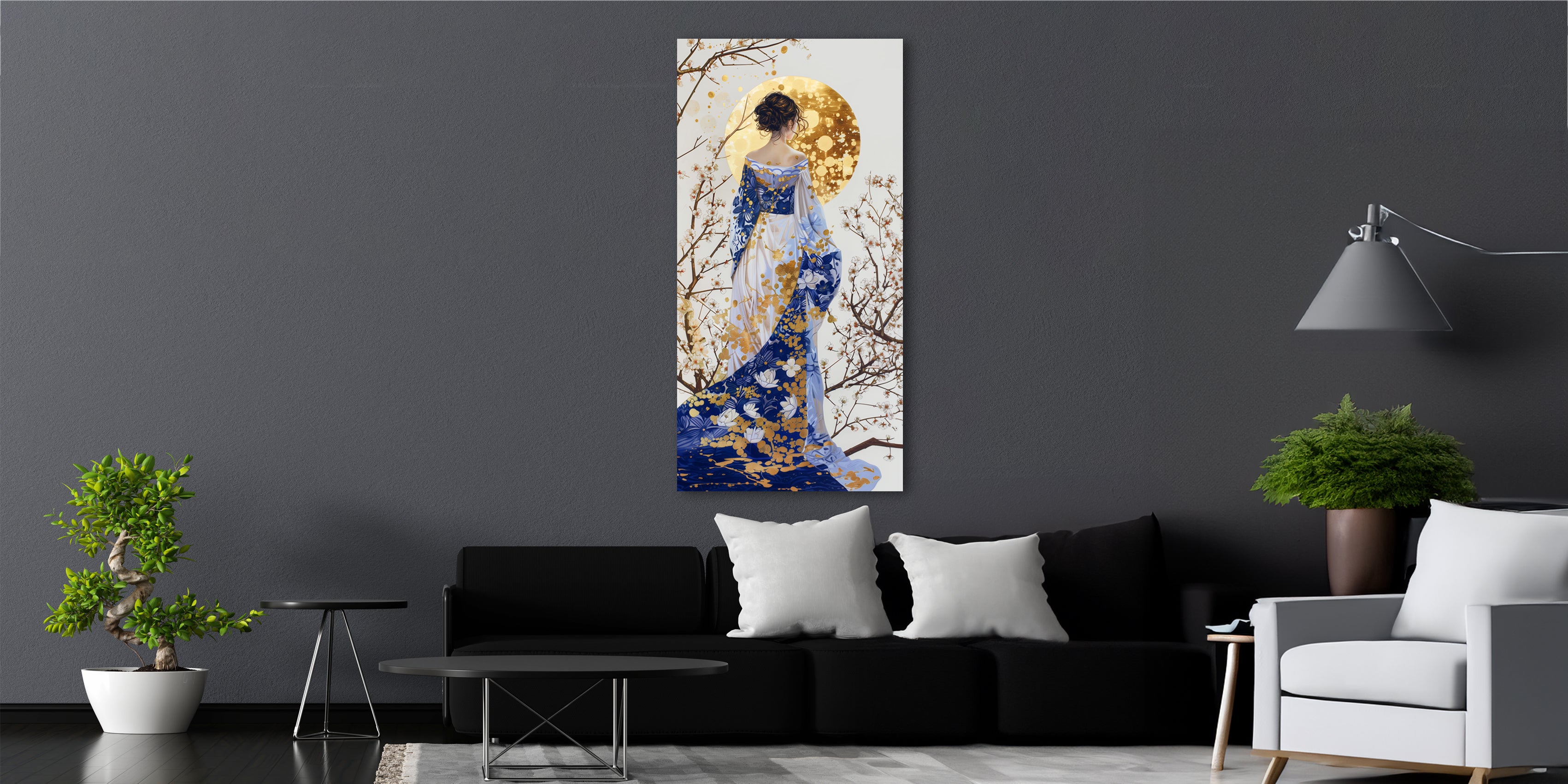 Gold Foil Wall Art Abstract Girl for the Bedroom and Living room.