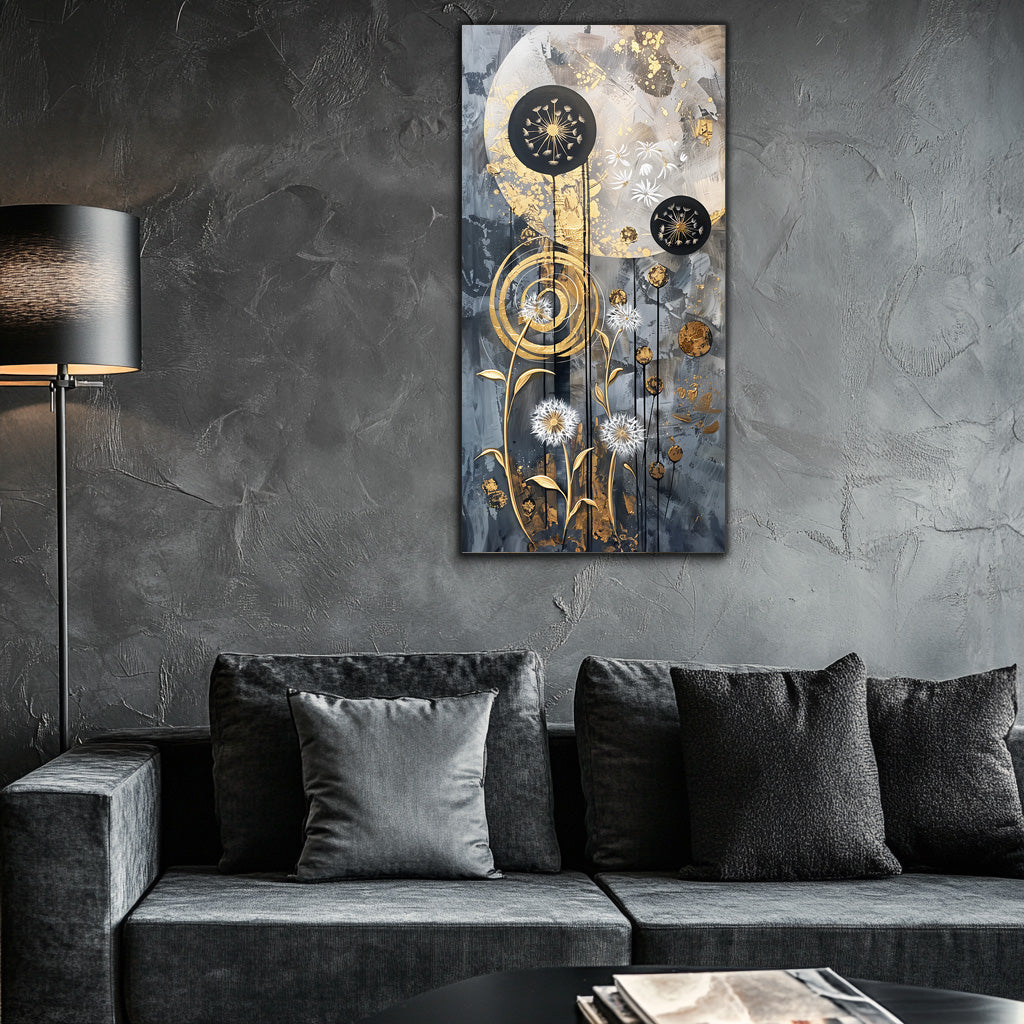 Gold Wall Art – Abstract Flowers Metallic Foil Canvas.