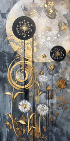 Gold Wall Art – Abstract Flowers Metallic Foil Canvas.