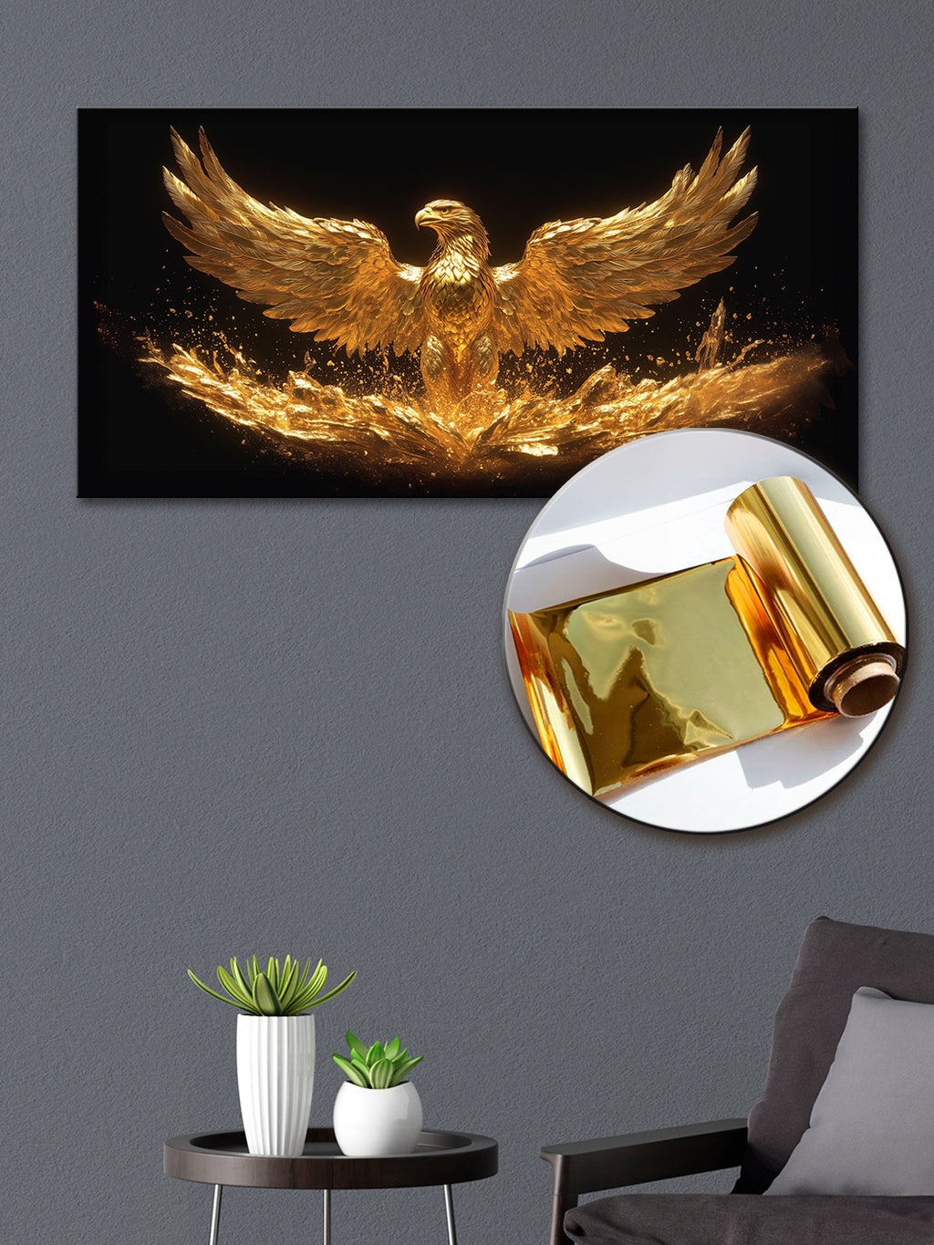 Gold Wall Art – Golden Eagle Metallic Foil Canvas