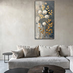 Gold Wall Art – Flowers with Golden Leaves Metallic Foil Canvas.