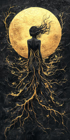 Gold Wall Art – Abstract Silhouette Metallic Foil Canvas.