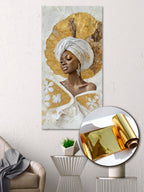 Gold Foil Wall Art Print – Girl on Light Background Canvas Decor