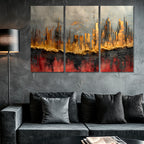 Gold Foil Golden City Abstraction Multi Panel Wall Art Canvas.
