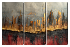Gold Foil Golden City Abstraction Multi Panel Wall Art Canvas.
