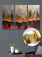 Gold Foil Golden City Abstraction Multi Panel Wall Art Canvas.