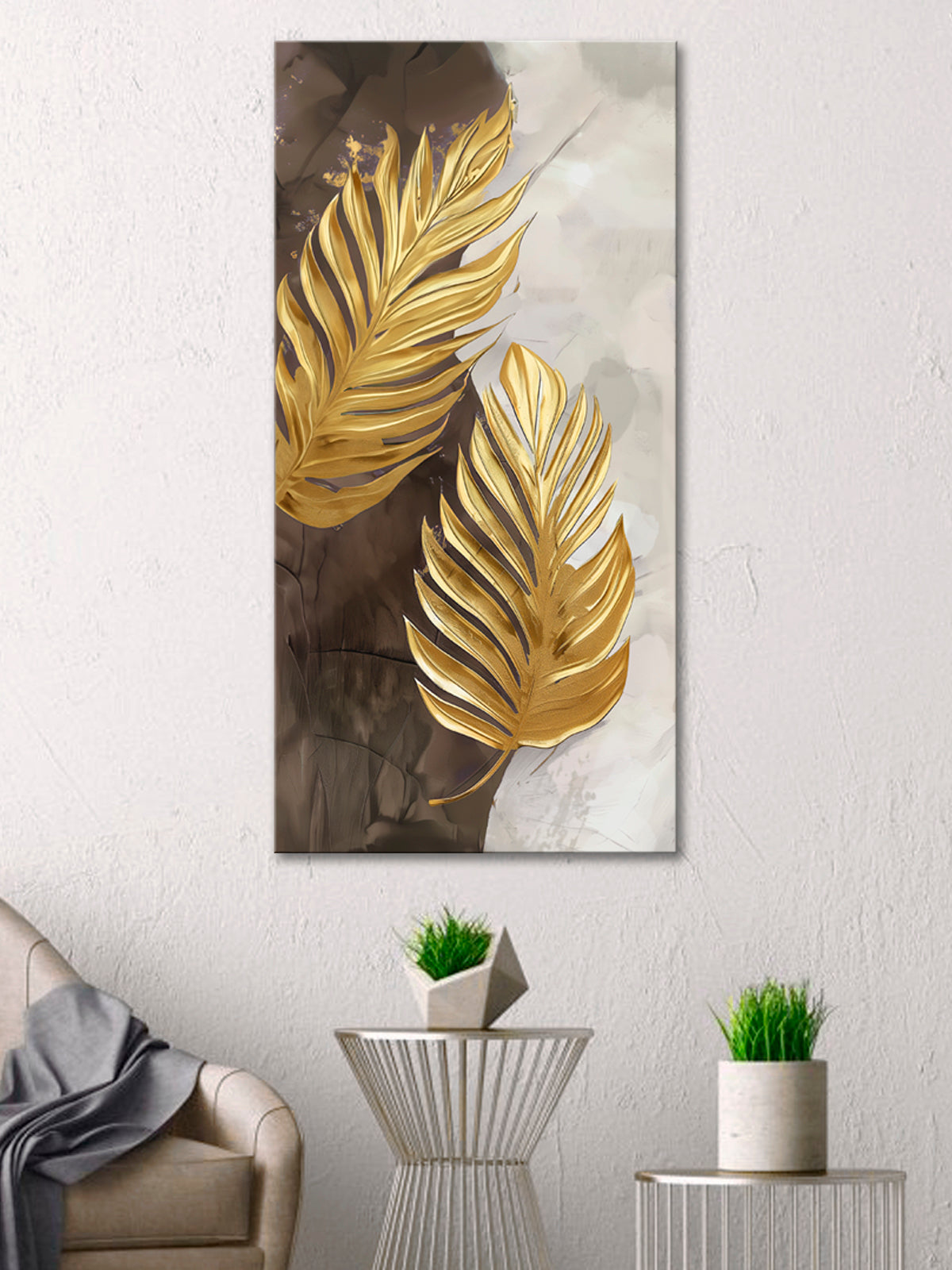 Gold Foil Wall Art Print "Golden Leaves" | Gold Wall Decor | Gold Art Print for Living Room & Bedroom