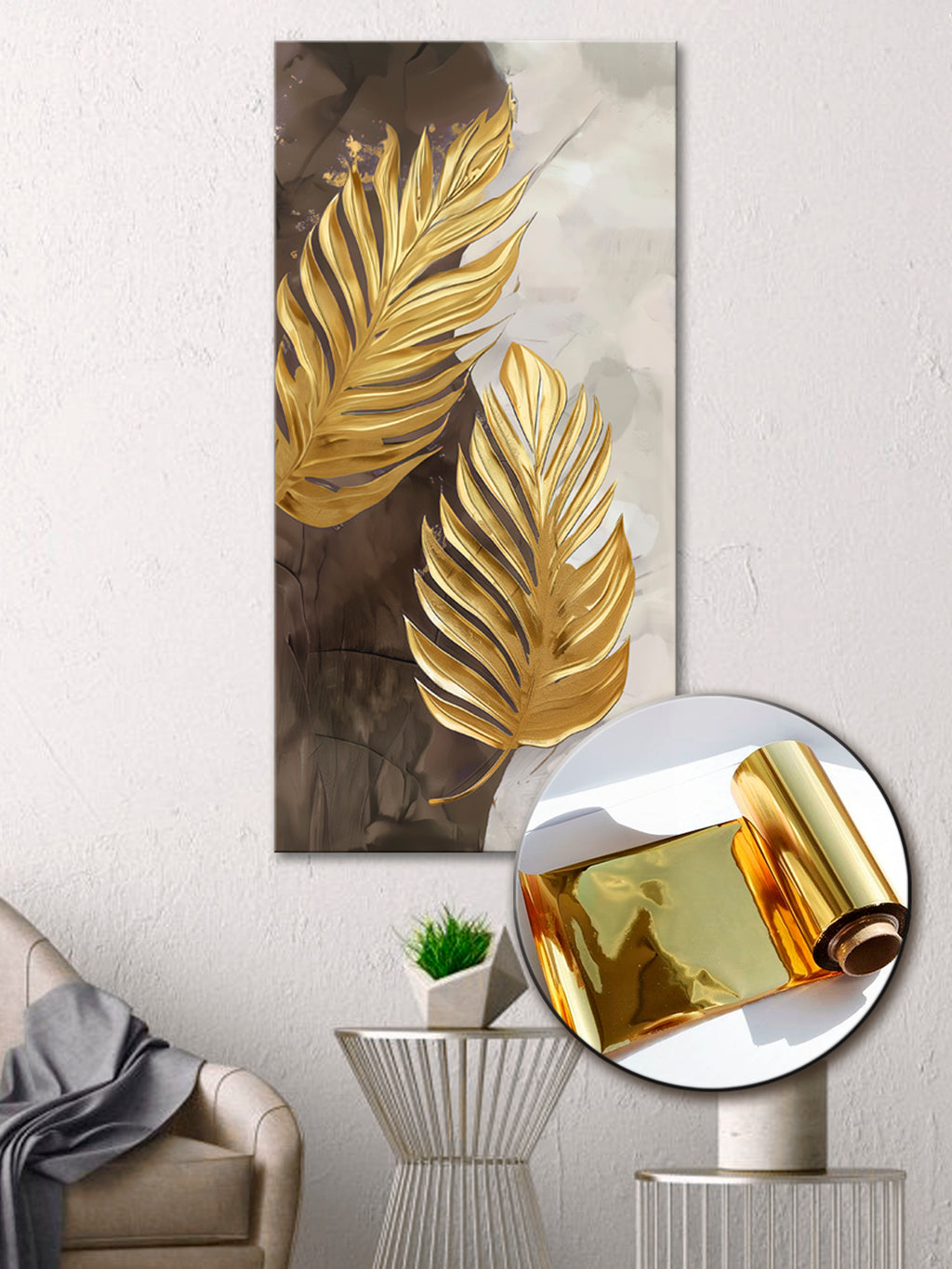 Gold Foil Wall Art Print "Golden Leaves" | Gold Wall Decor | Gold Art Print for Living Room & Bedroom