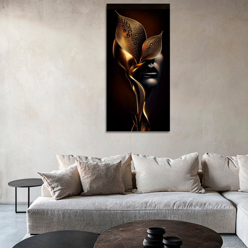 Gold Foil Wall Art Print "Golden Flower & Silhouette" | Gold Accent Art | Gold Wall Art for Bedroom