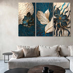 Gold Foil Leaf Abstraction Multi Panel Wall Art Canvas.