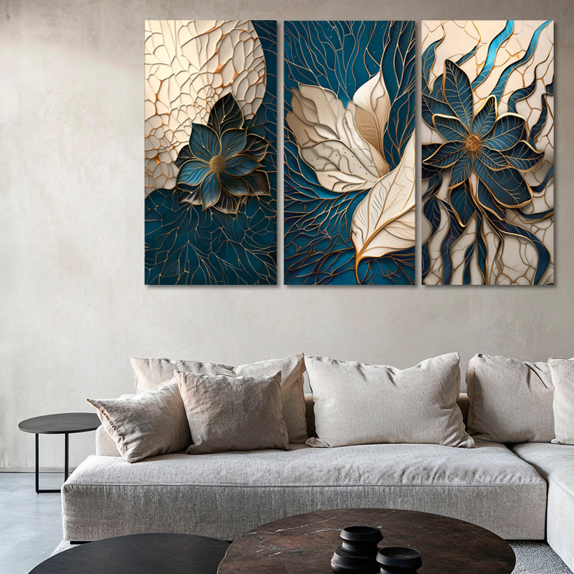 Gold Foil Leaf Abstraction Multi Panel Wall Art Canvas.