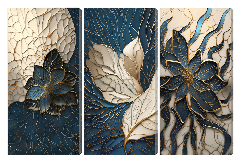 Gold Foil Leaf Abstraction Multi Panel Wall Art Canvas.