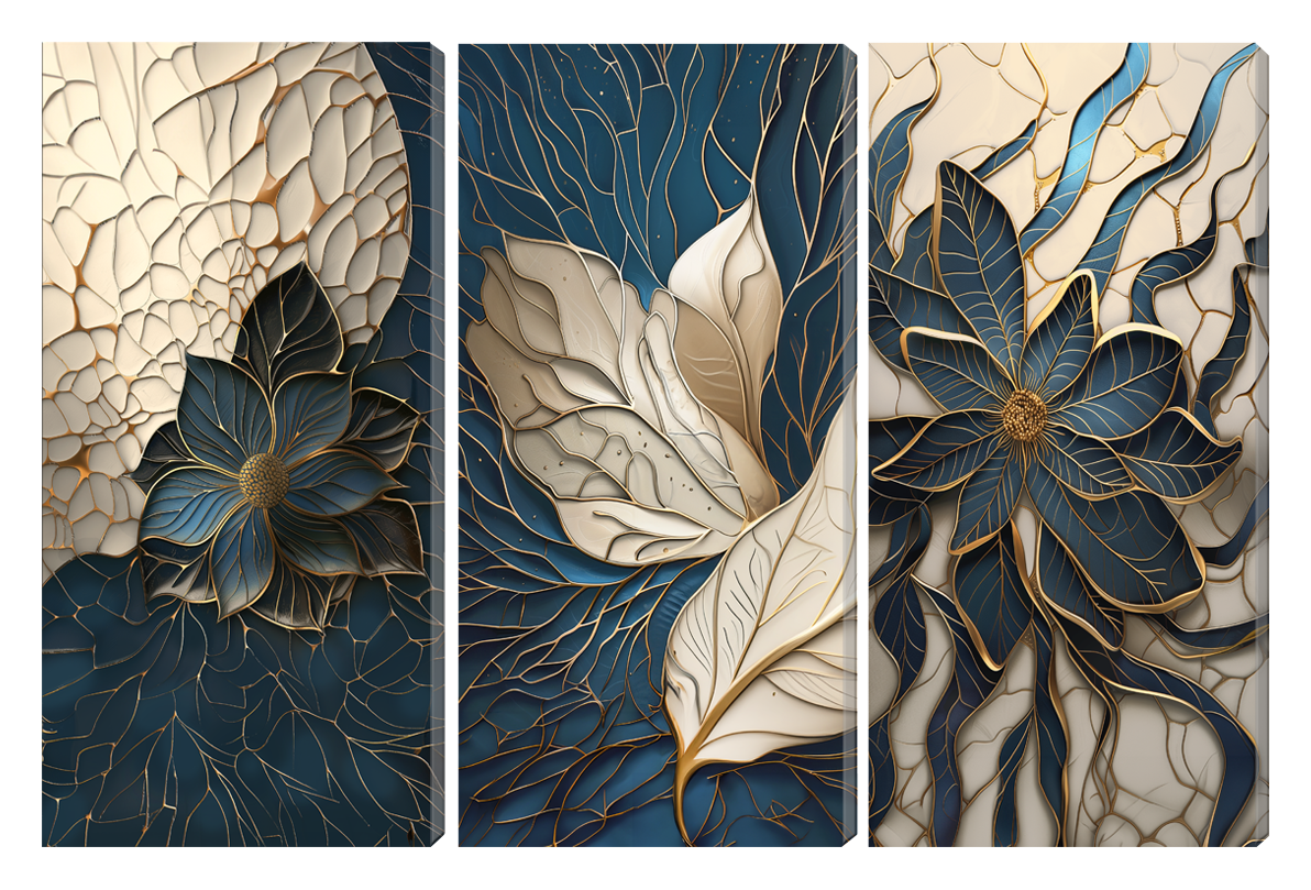 Gold Foil Leaf Abstraction Multi Panel Wall Art Canvas.