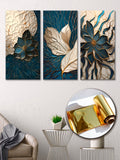 Gold Foil Leaf Abstraction Multi Panel Wall Art Canvas.