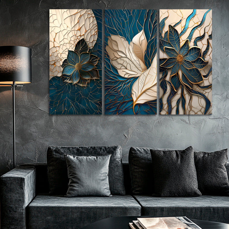 Gold Foil Leaf Abstraction Multi Panel Wall Art Canvas.