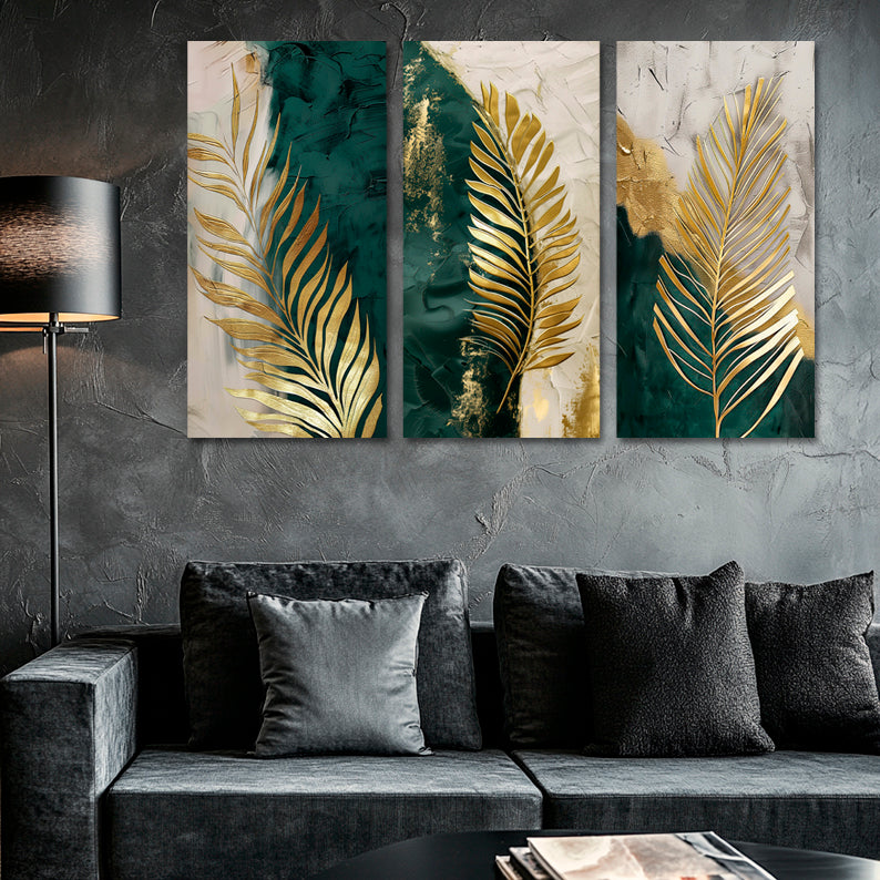 Gold Foil Leaves Multi Panel Wall Art Canvas