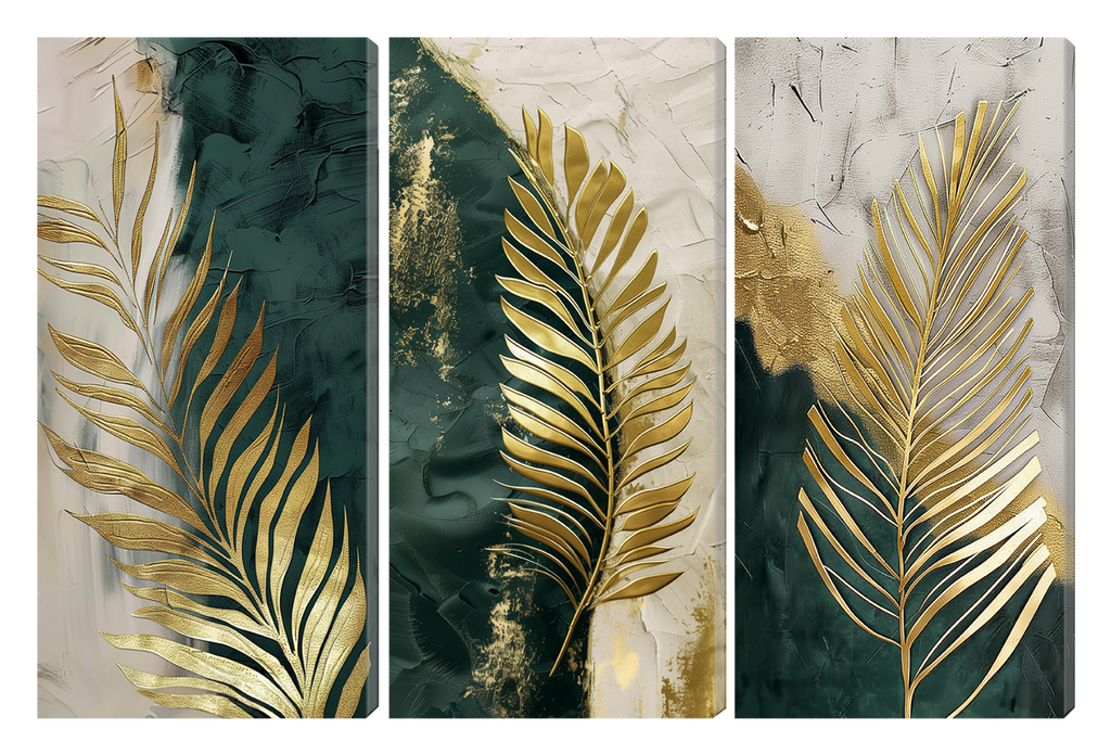 Gold Foil Leaves Multi Panel Wall Art Canvas