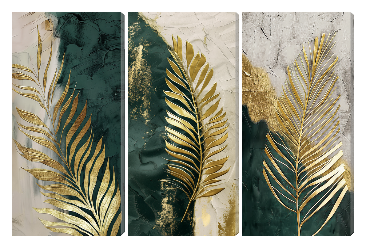 Gold Foil Leaves Multi Panel Wall Art Canvas