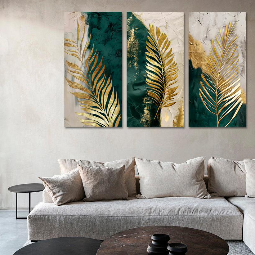 Gold Foil Leaves Multi Panel Wall Art Canvas