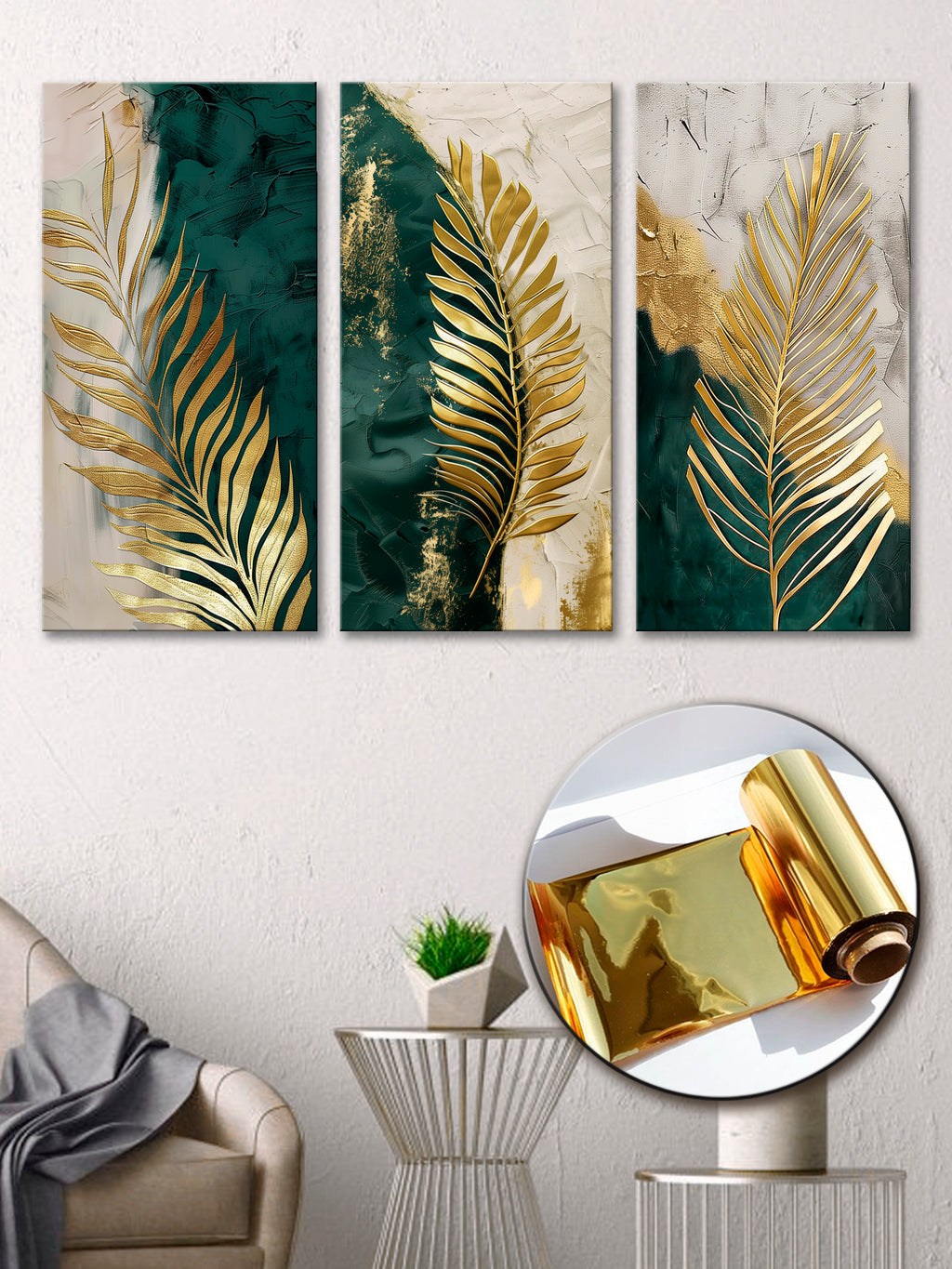 Gold Foil Leaves Multi Panel Wall Art Canvas