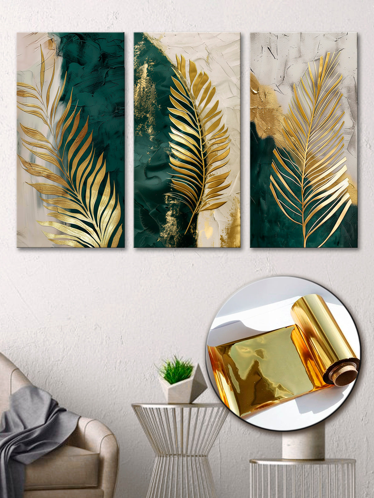 Gold Foil Leaves Multi Panel Wall Art Canvas