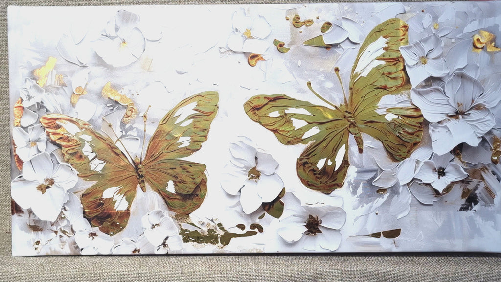 Gilded painting "White rose with water drops"